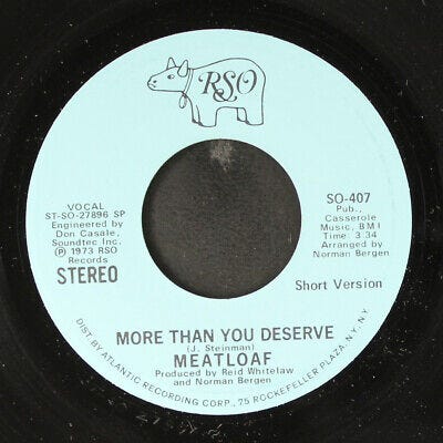 MEATLOAF: more than you deserve / mono RSO 7" Single 45 RPM | eBay