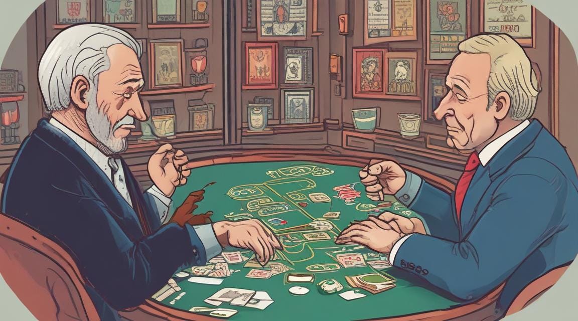 two men seated at gambling table