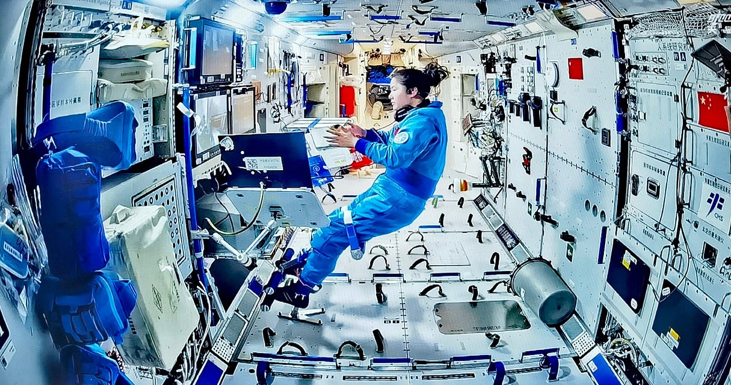 Wang Hoaze inside the Tiangong Space Station supporting Shenzhou-19’s first spacewalk.