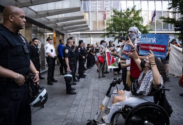 A Palestine solidarity protest in partnership with the Banking on Solidarity campaign