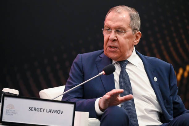 Russian Foreign Minister Sergey Lavrov speaks at the Antalya Diplomacy Forum 2024 on March 1, 2024 in Antalya, Turkey. 16 heads of state and...