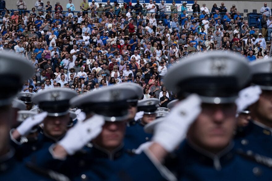 Cadets arrive for their graduation ceremony at the United States Air Force Academy this year. The military's "Don't Ask, Don't Tell" policy ended in 2011 but harms are still being revealed.