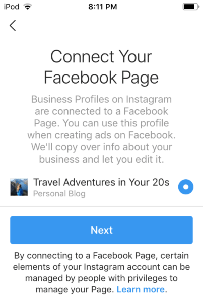 Connect your Facebook page to Instagram