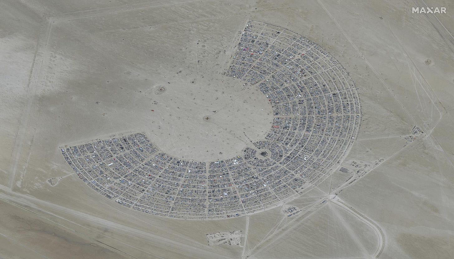 A satellite overview of Burning Man festival in Black Rock, Nev.