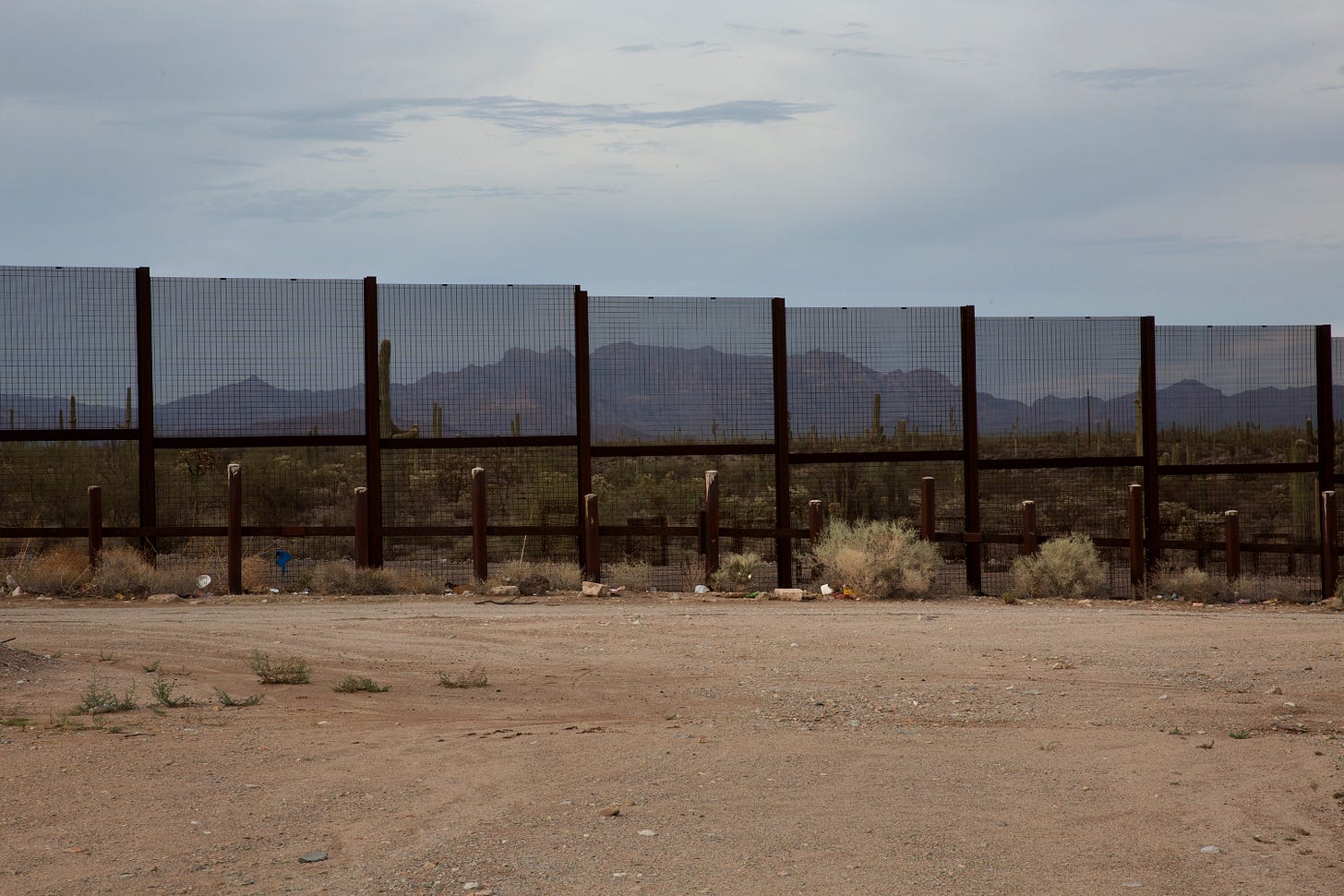 Border fence facing north towards Lukeville, Arizona.