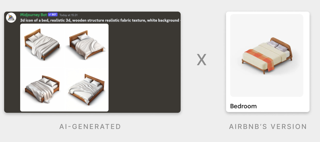An image showing how you can get a similar output of icons on Midjourney compared to what Airbnb’s artists did.