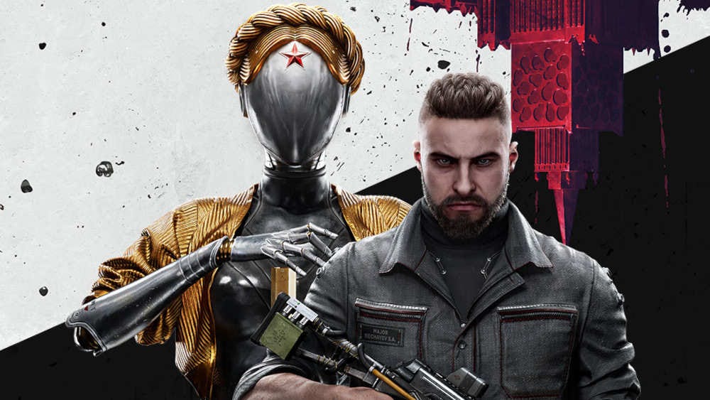 A man and robot on the cover of Atomic Heart