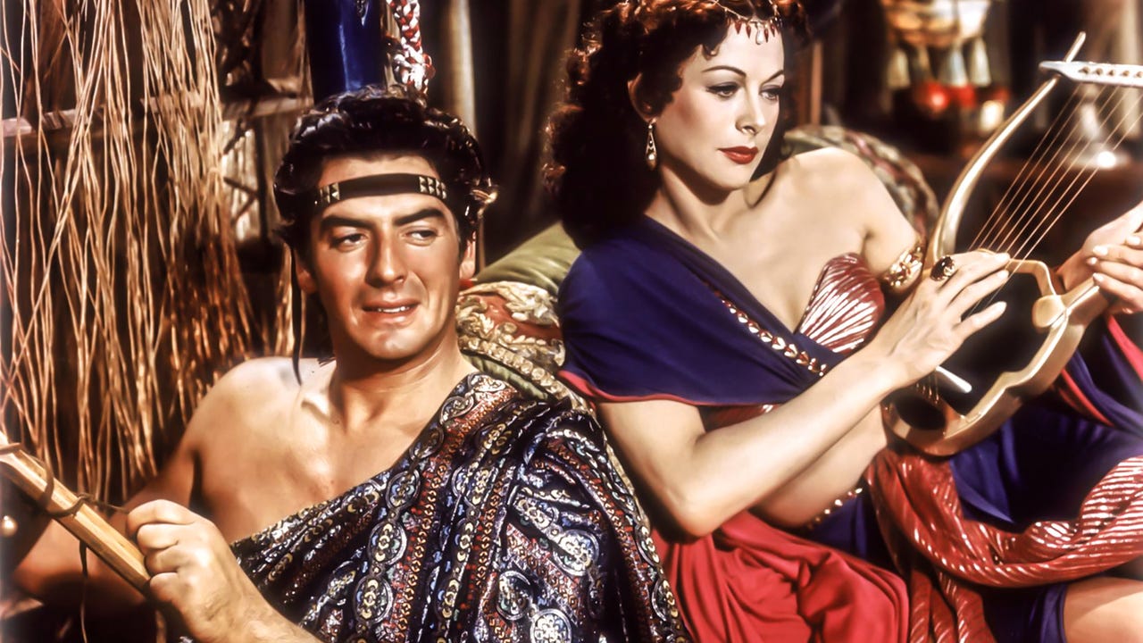 Victor Mature and Hedy Lamarr as the title characters in 1949 epic film Samson and Delilah