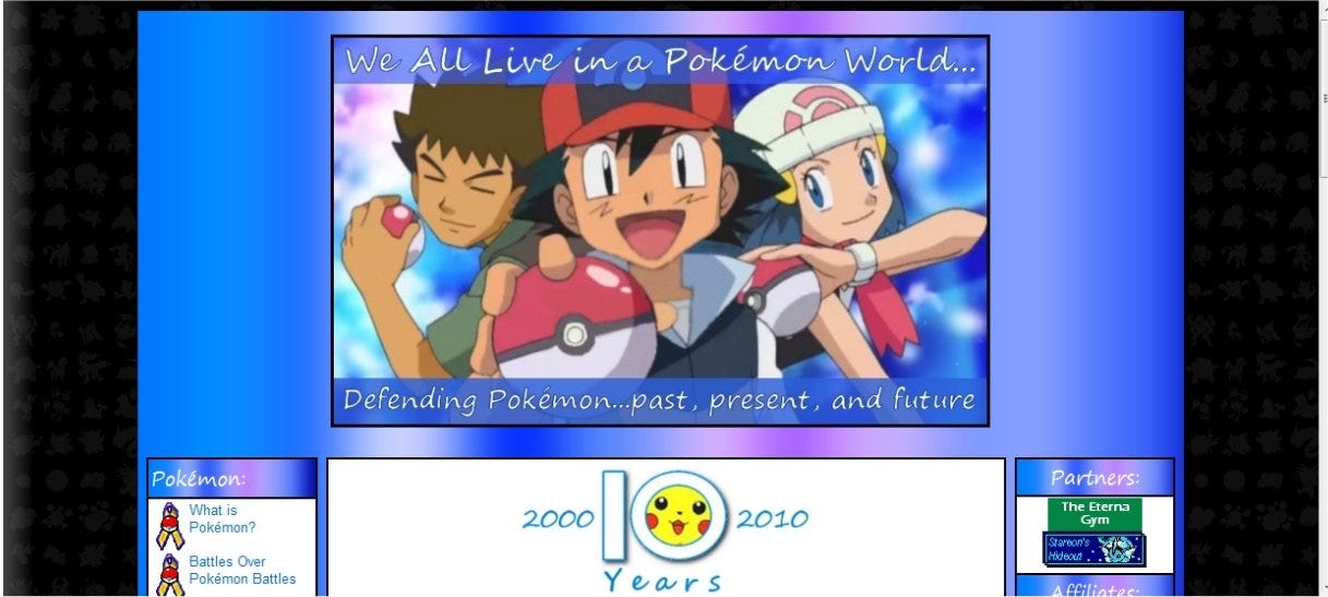 One of Kimberly's favourite headers focused on Pokémon Diamond & Pearl, used between 2009 and 2010