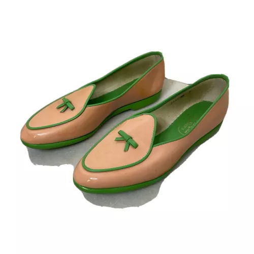 VTG Belgian Shoes Midinette Patent Leather Loafers Women Sz 7 Pink Green RARE - Picture 1 of 21