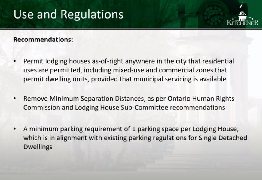 Slide from the Oct 30th, 2023 council meeting discussion of lodging homes.