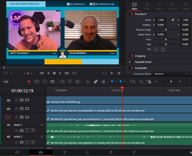 A screenshot of Matt's DaVinci Resolve editing dashboard