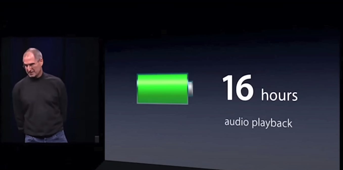 Steve Jobs presenting 16 hours of audio playback for the first iphone