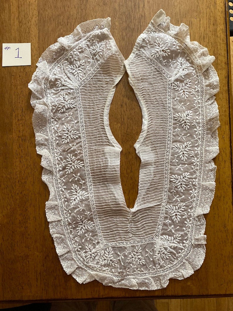 Amazingly intricate and delicate as well as astonishingly gorgeous Edwardian handmade embroidered lace collars, blouse fronts, and yokes image 1