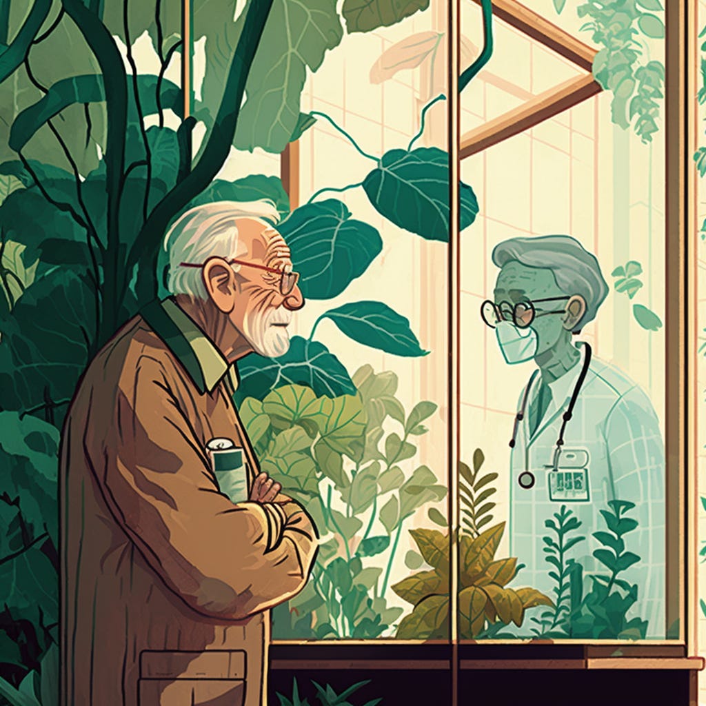 “Living care.” Art by J.E. Serait. On Things I Wrote Down by Andrew Kooman