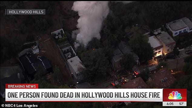 The Los Angeles Fire Department responded to a blaze the 8500 block of Lookout Mountain Avenue in the Hollywood Hills around 4:40 p.m. PT on Wednesday