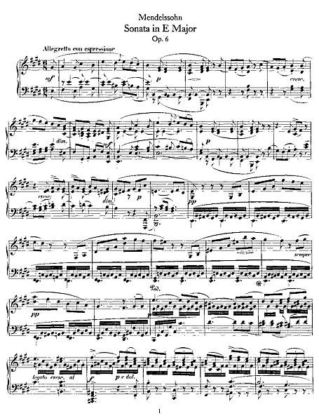 First page of Mendelssohn's Piano Concerto in E major Opus 6