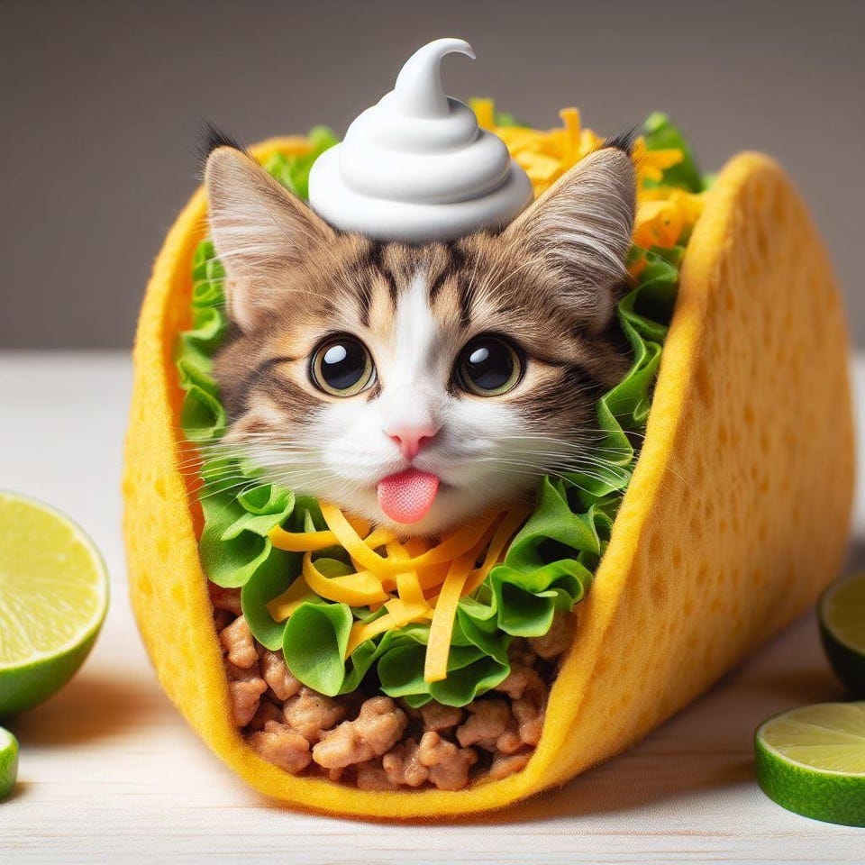 r/weirddalle - Taco Cat may be palindromic, but Cat Taco is weird