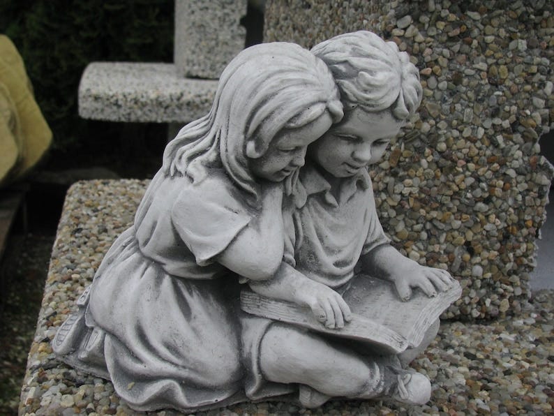 Children Reading Statue Concrete Kids With Book Girl And Boy image 1