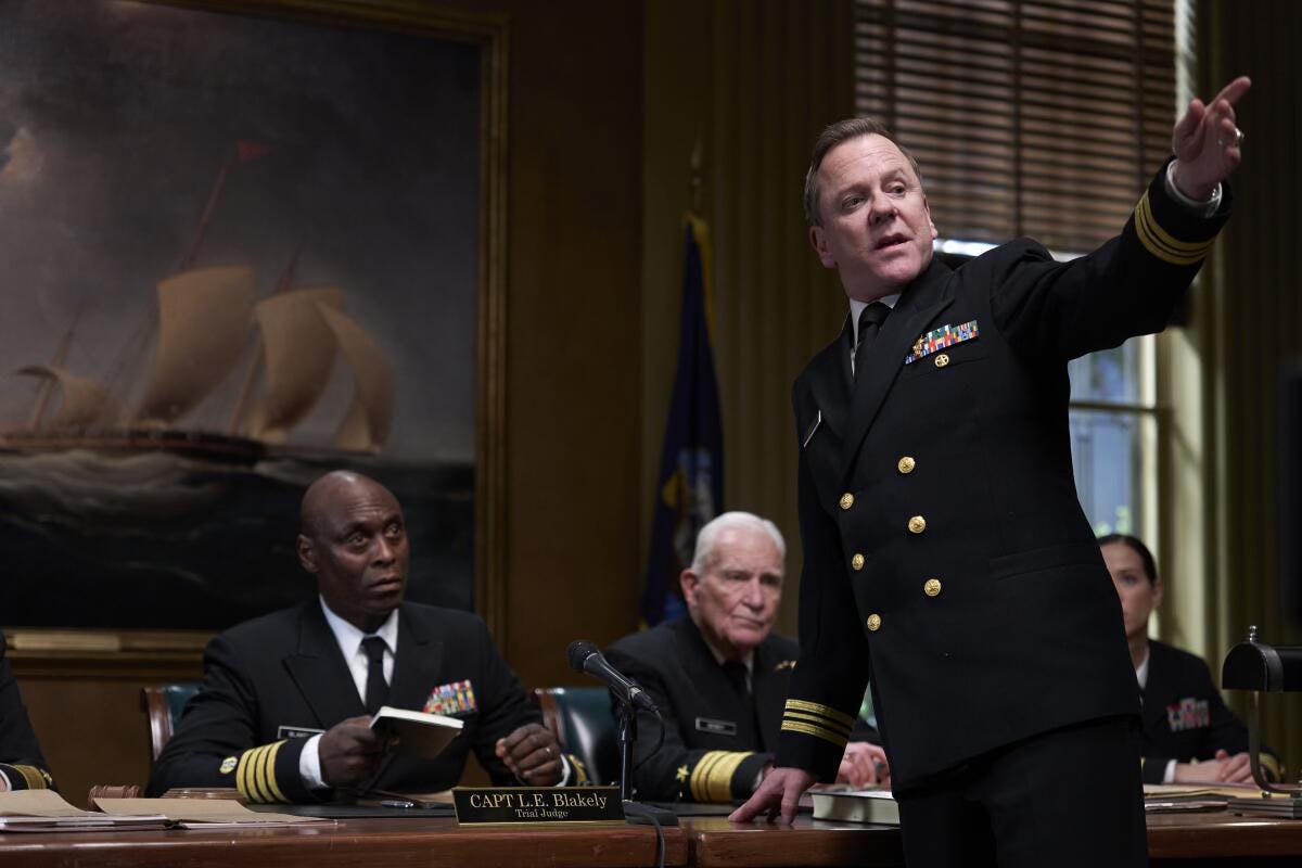 Lance Reddick and Kiefer Sutherland in William Friedkin's 2023 film of the Caine Mutiny Court-Martial