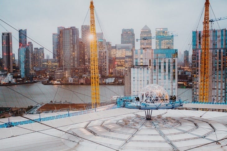 A snow globe on top of the O2