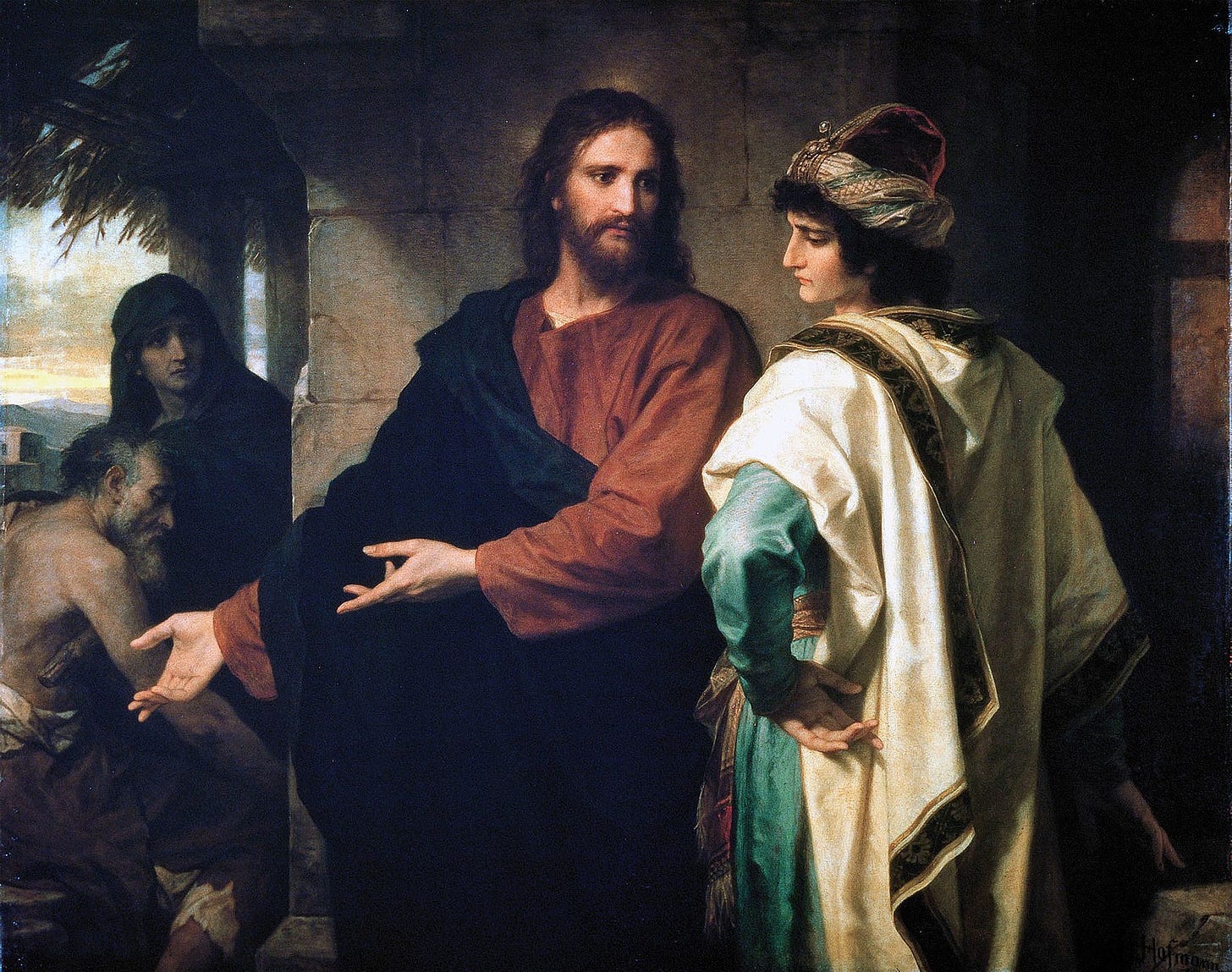 1889 painting of Christ instructing the rich young man from the gospel