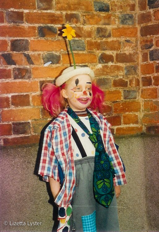 Lizetta, aged 5, dressed up as a clown