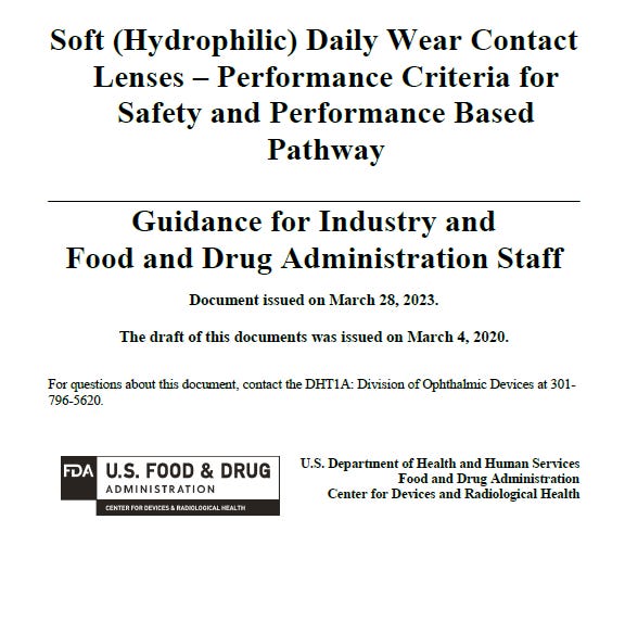 FDA guidance - performance criteria for soft (hydrophilic) daily wear contact lenses