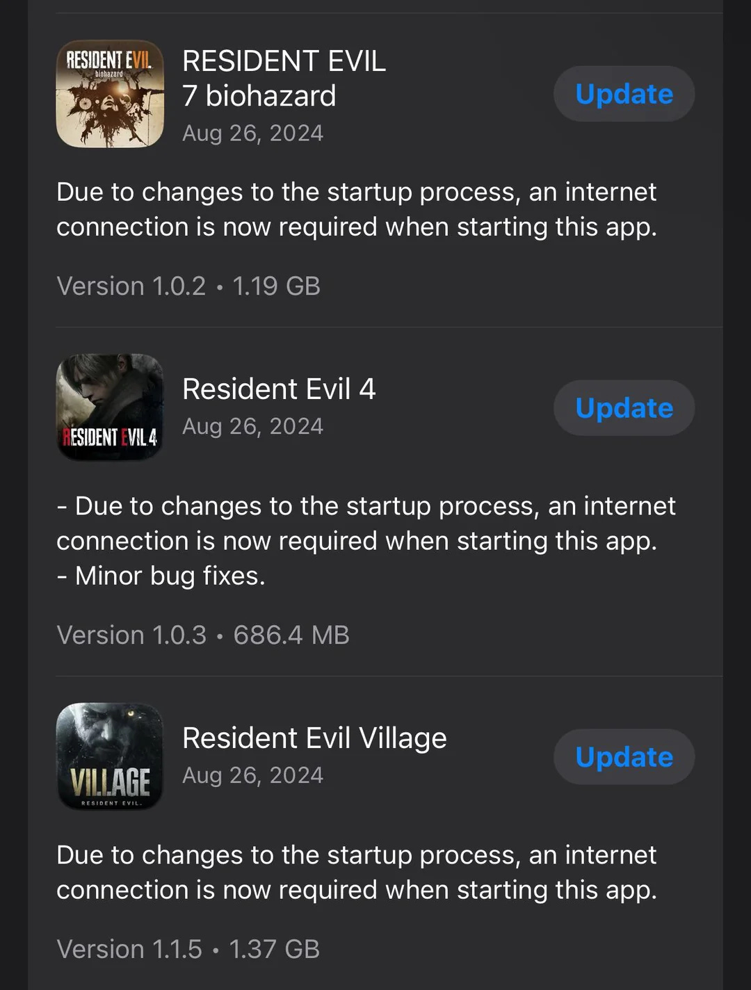 Resident Evil games on iPhone update