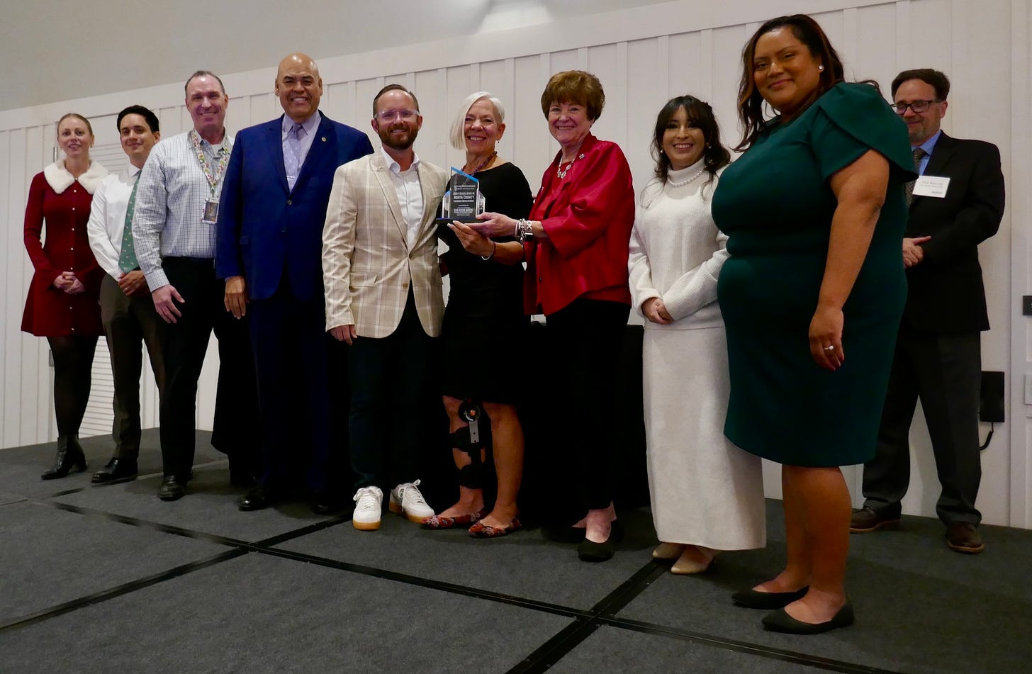 Representatives from the city of Escondido celebrate being honored for the city’s Public Art Strategic Plan by the San Diego Economic Development Council on Dec. 19 in Oceanside. Courtesy photo