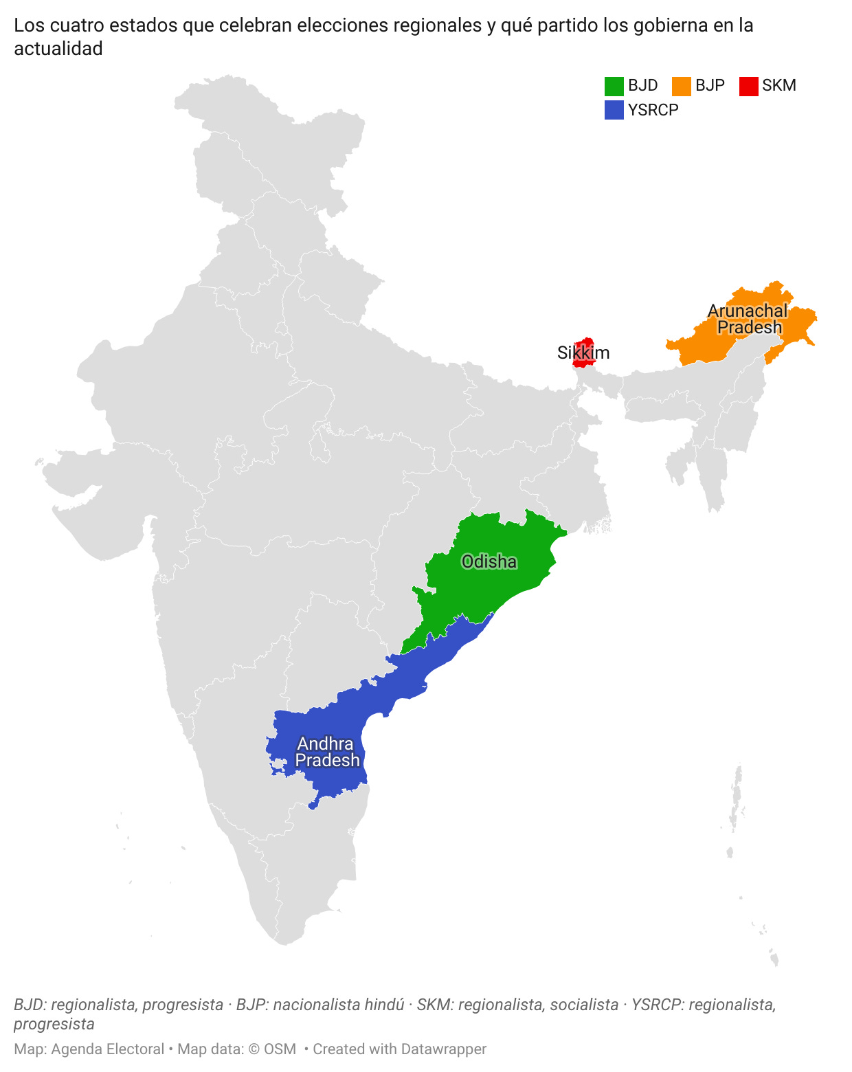 Mapa elecciones estados India 2024