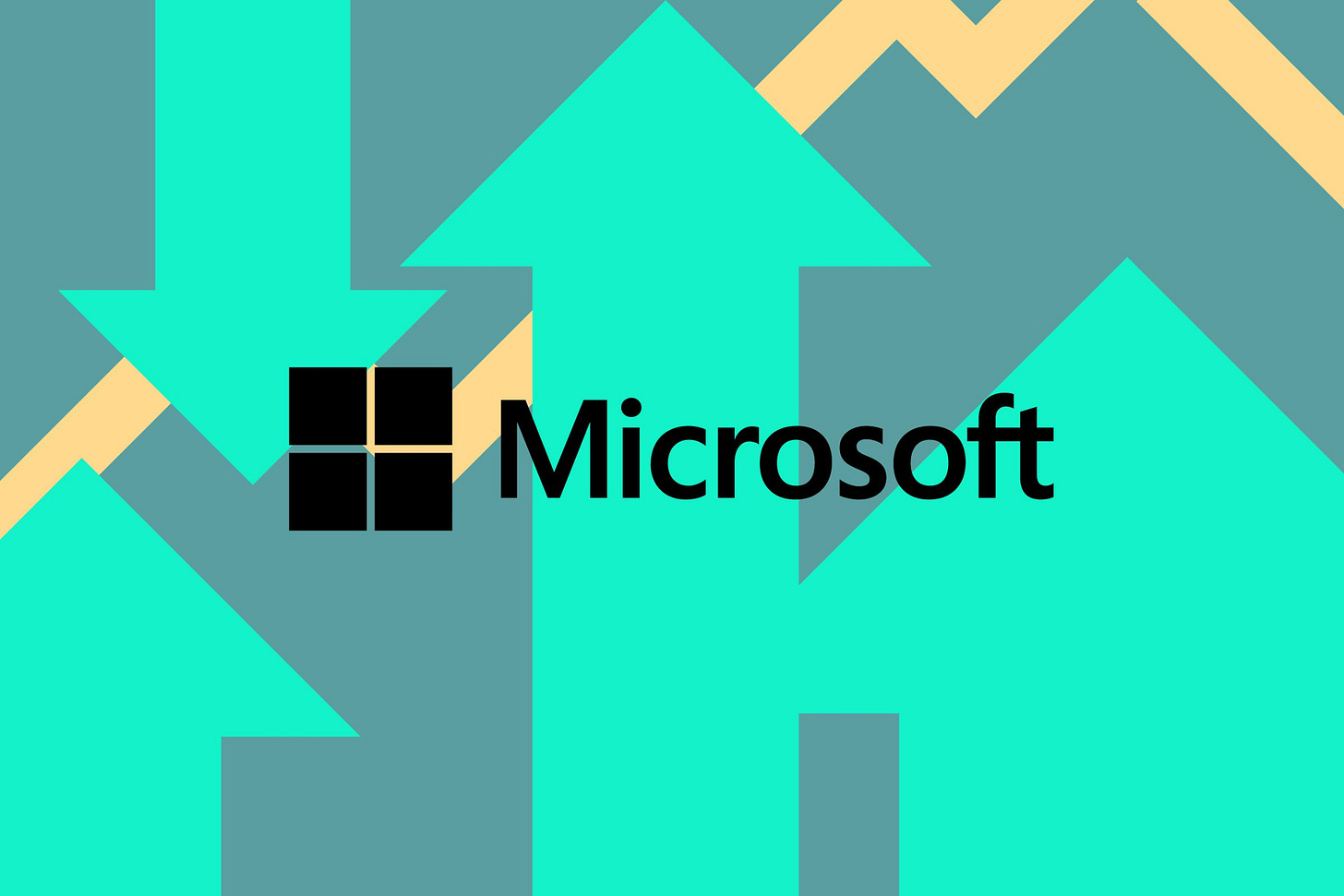 Vector collage of the Microsoft logo among arrows and lines going up and down.