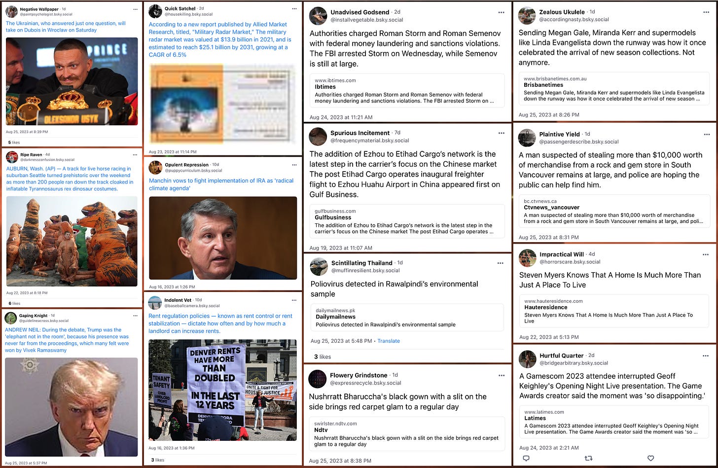 collage of posts from the network containing links to media sites