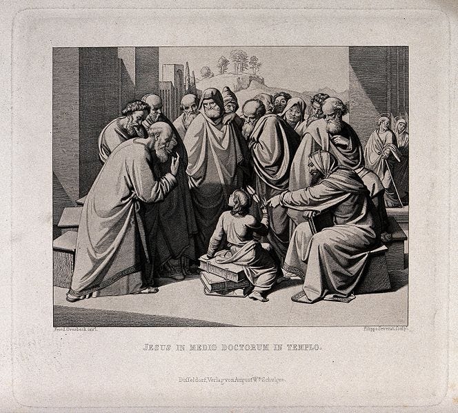 File:The young Jesus debates with the scholars. Etching by F. Sev Wellcome V0034546.jpg