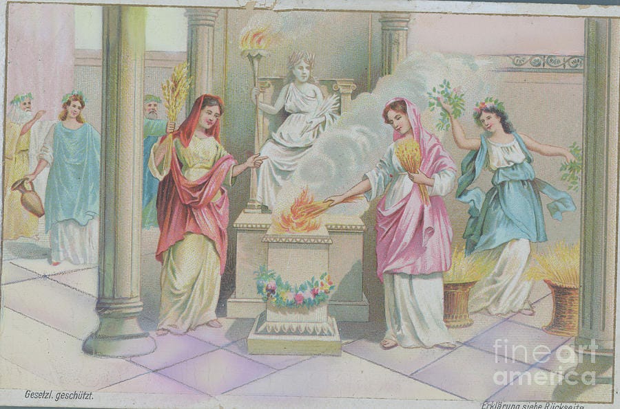 Women Making Offering At Roman Altar by Bettmann