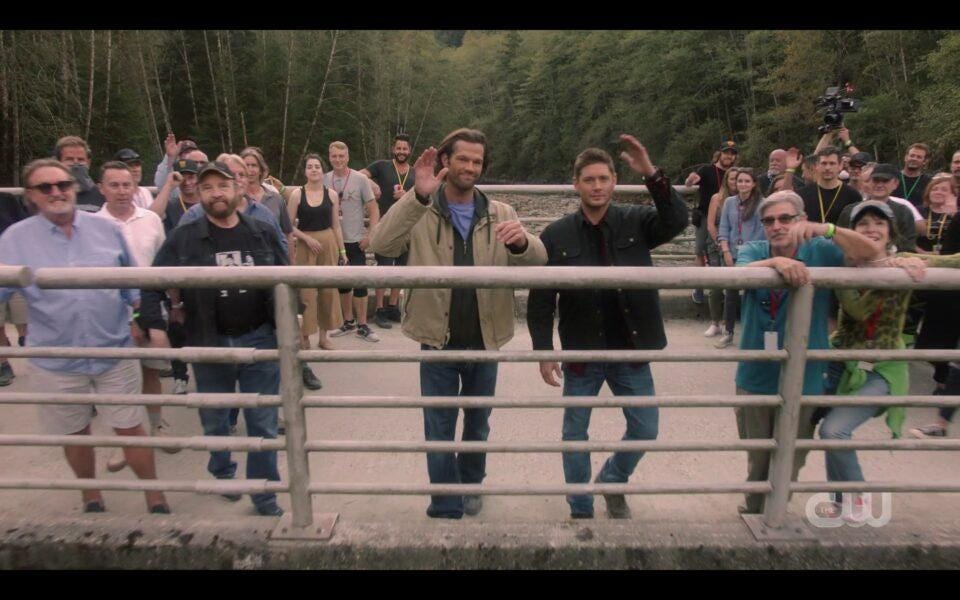 Supernatural very last scene ever on bridge with Jensen Jarod waving