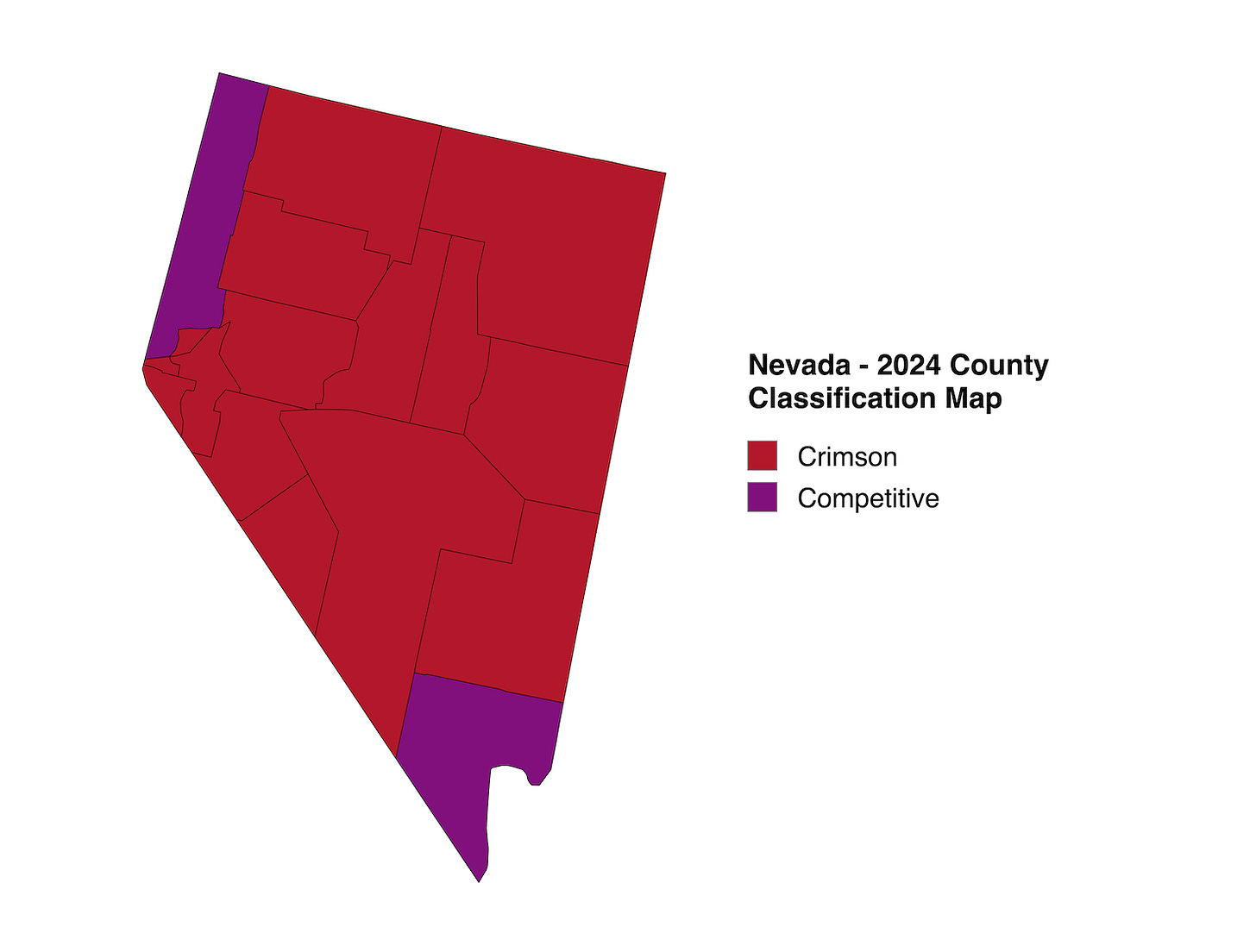 A map of nevada with red and purple shades

Description automatically generated