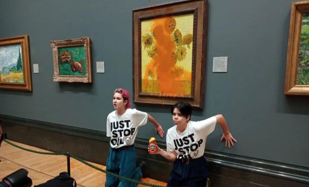 Climate protestors throw soup on Vincent van Gogh's painting; the ...