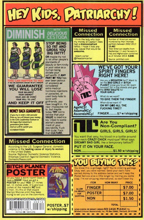 Example advertisement page from Bitch Planet #3.