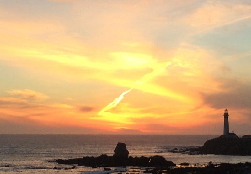 sunset behind Pigeon Point lighthouse (author's own photo)