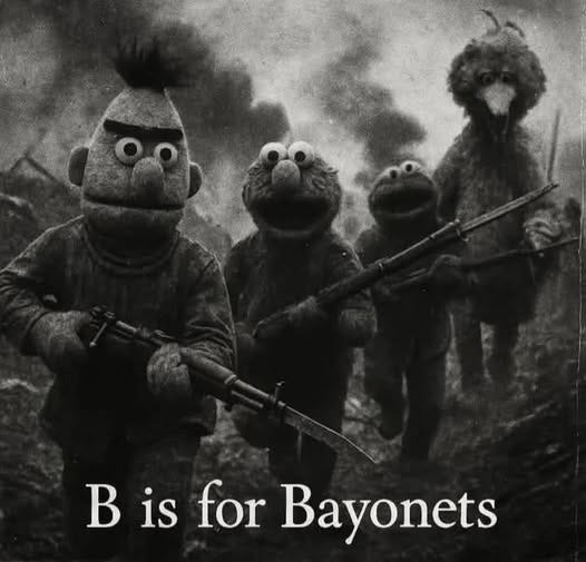 May be an image of 1 person and text that says 'B is for Bayonets'