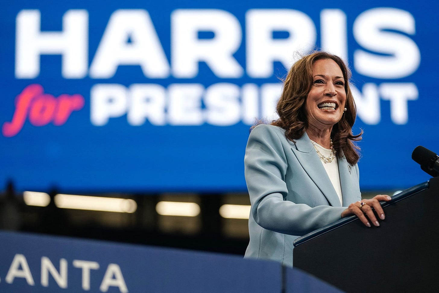 Kamala Harris reacts to winning Democratic presidential nomination