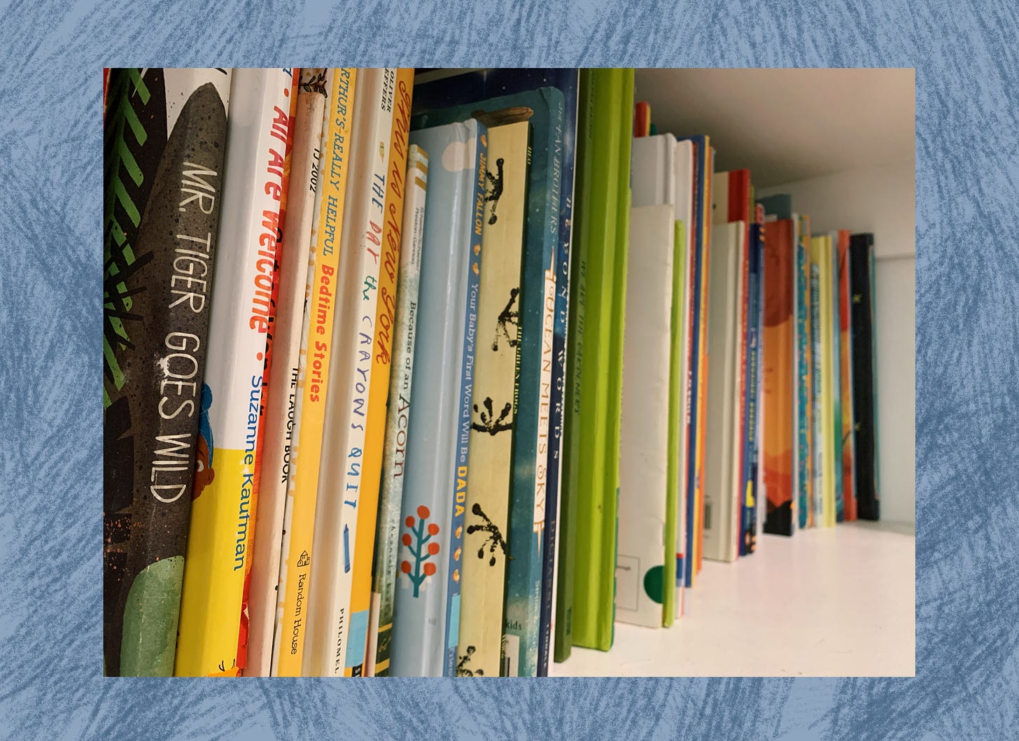 A shelf of children's books from the author's collection