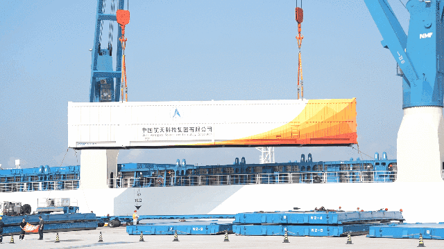A container with hardware for the third Long March 8 launch being unloaded.