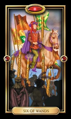Six of Wands | Wands tarot, Tarot card meanings, Tarot