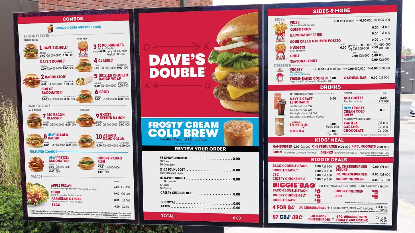 A picture of Wendy's new digital boards given to CNN.