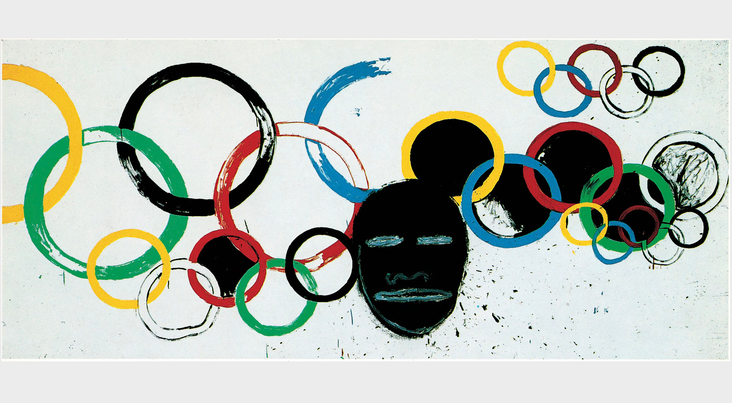 Jean-Michel Basquiat et Andy Warhol, « Olympic Rings », 1985. © The Andy Warhol Foundation for the Visuals Arts Inc. / ADAGP, Paris 2023 © Estate of Jean-Michel Basquiat Licensed by Artestar, New York