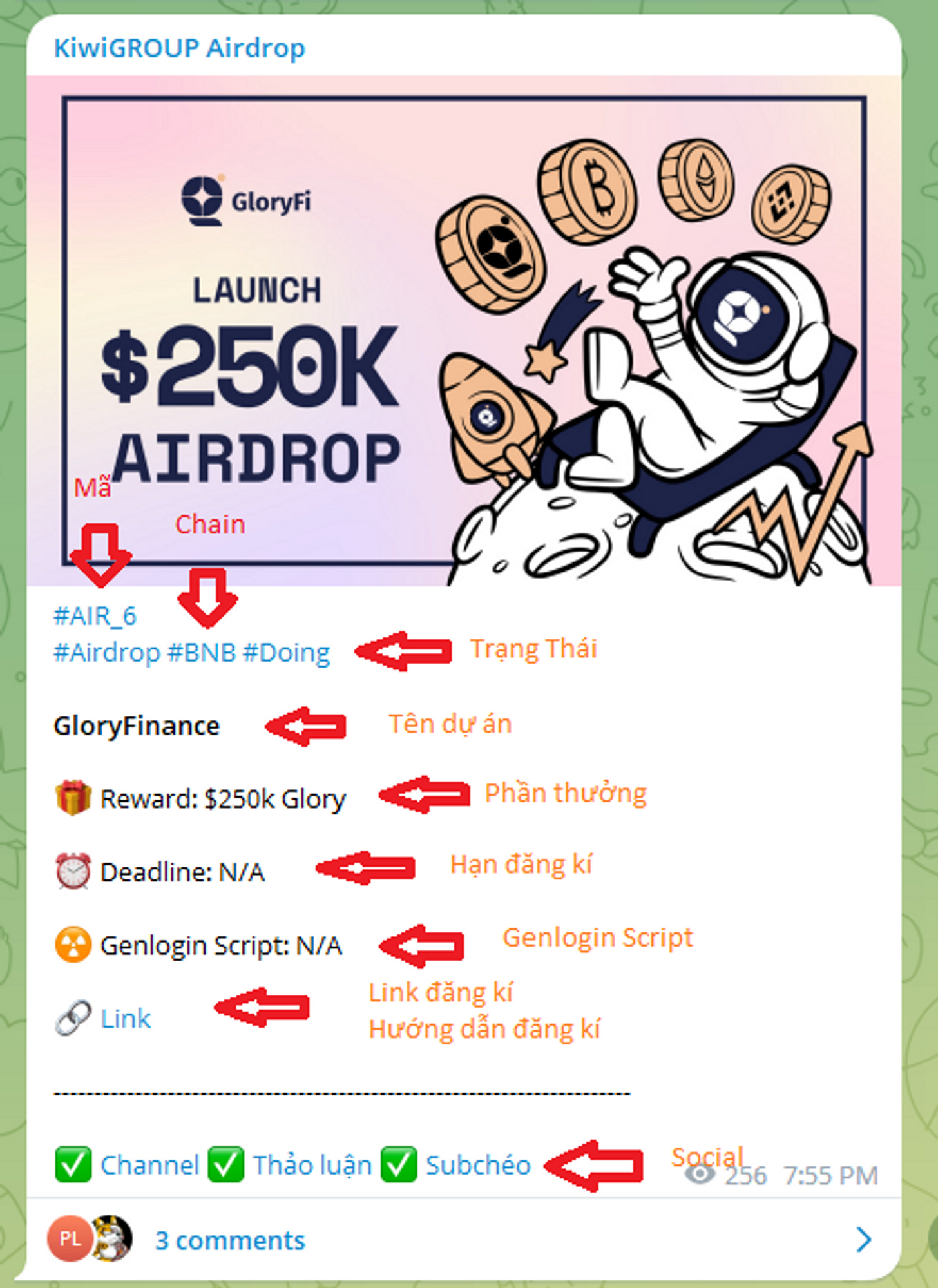 Cấu trúc 1 bài đăng chia sẻ kèo Airdrop trên cộng đồng KiwiGROUP Airdrop