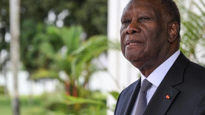 Ivorian President Alassane Ouattara photographed at the presidential palace in Abidjan on October 5, 2023.