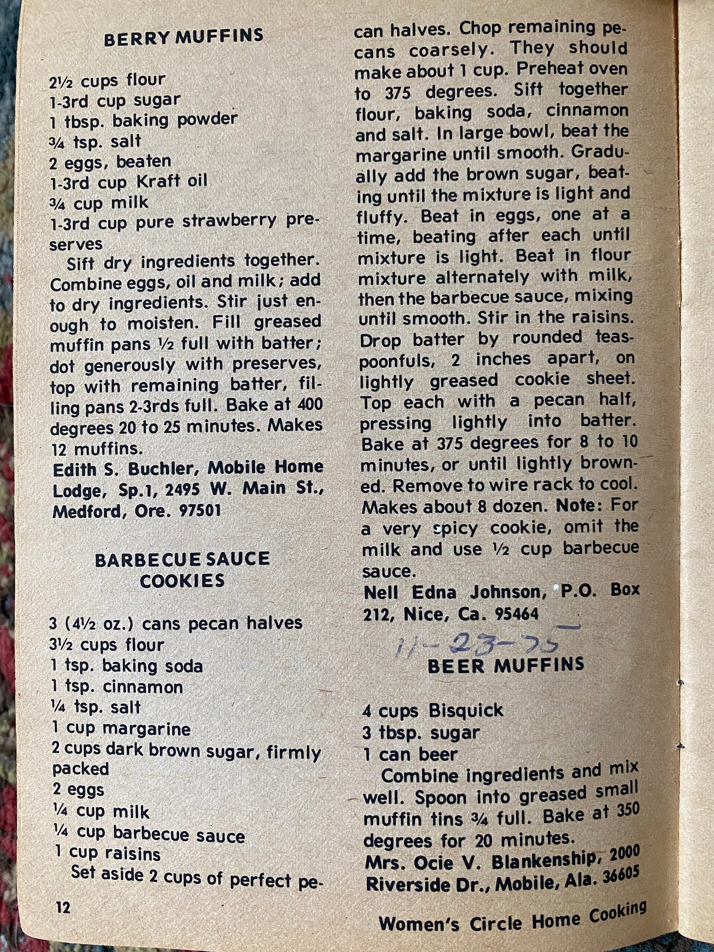 Page of Home Cooking magazine with recipe for Barbecue Sauce Cookies.